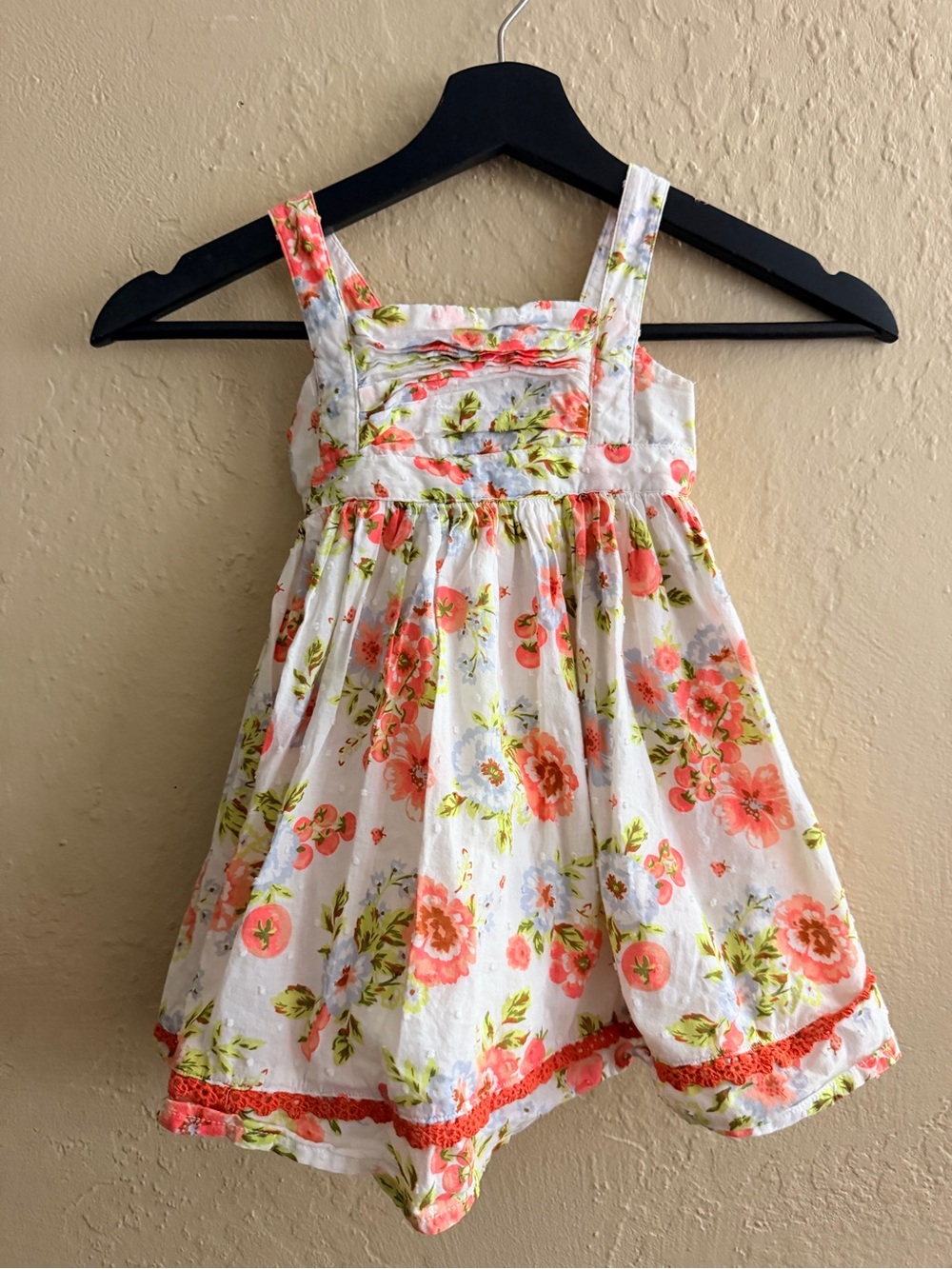 White Floral Summer Dress for Girls with Coral Pink Accents